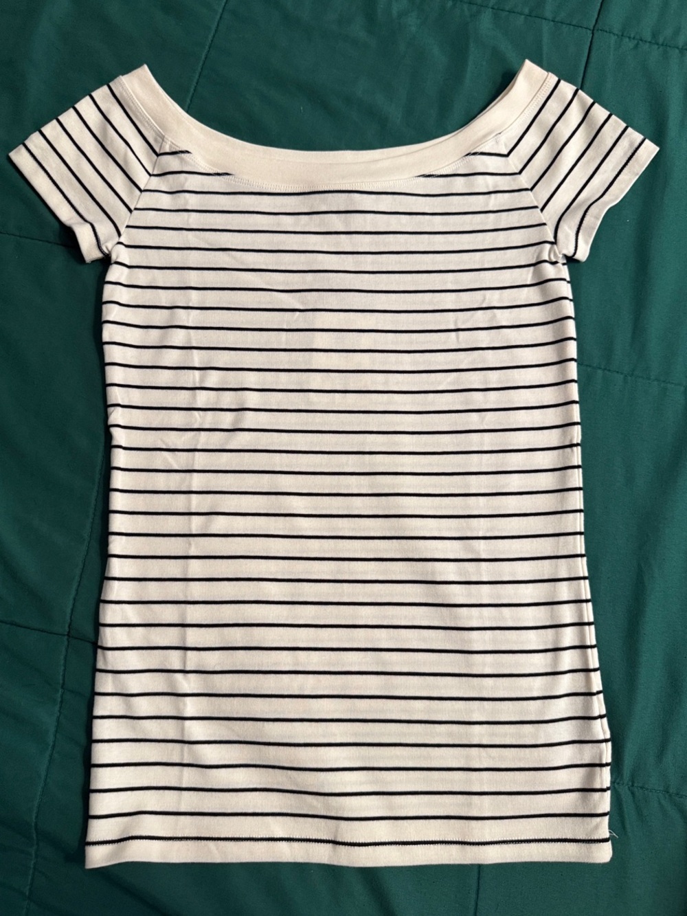 Lauren Ralph Lauren White Off-Shoulder Top with Black Stripes